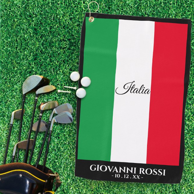 Italien Italienische Flagge Schwarzer Trim Name Te Golfhandtuch (Italy Italian Flag Black Trim Name Text Italia Golf Towel)