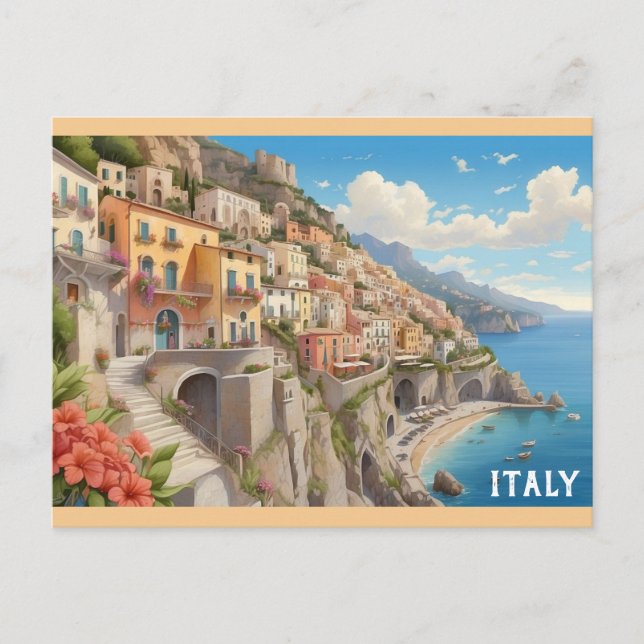 Italien Italienische Küste farbenfrohe Reise Postkarte (Vorderseite)