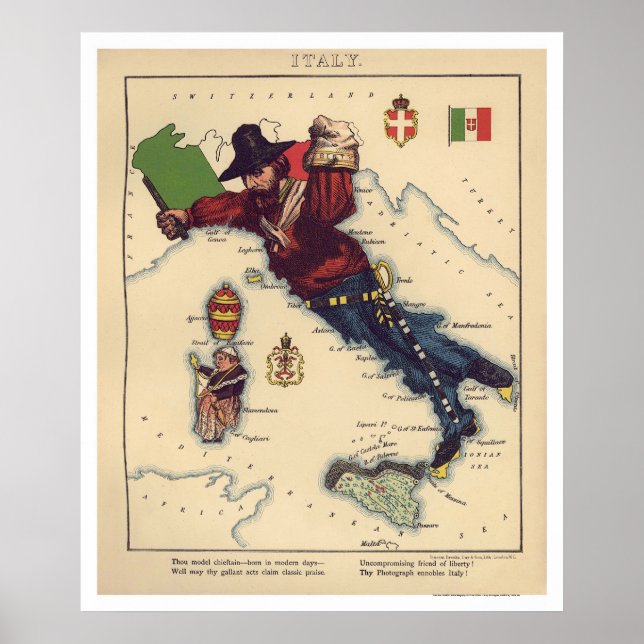 Italien Karikatur Karte 1868 Poster (Vorne)