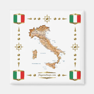 Italien Karte + Flaggen Magnet
