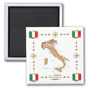 Italien Karte + Flaggen Magnet