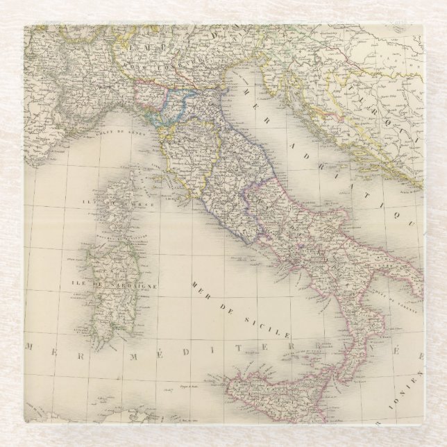 Italien-Karte Glasuntersetzer (Vorderseite)