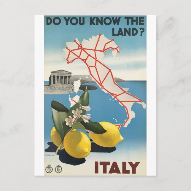 Italien Karte und Lemons Vintage Travel Postcard (Vorderseite)