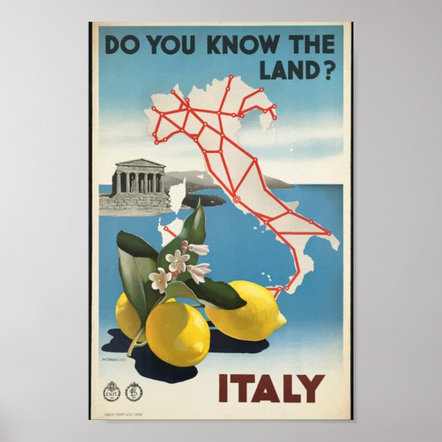 Italien Karte Vintage Travel Poster (Vorne)