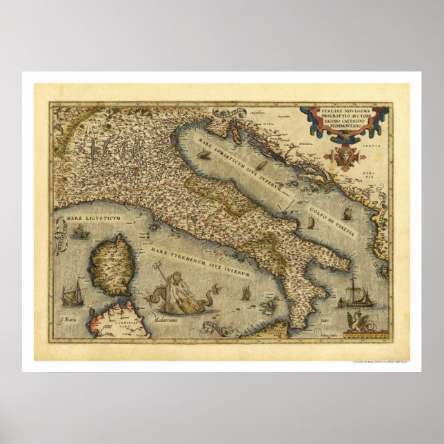 Italien Karte von Ortelius 1570 Poster (Vorne)