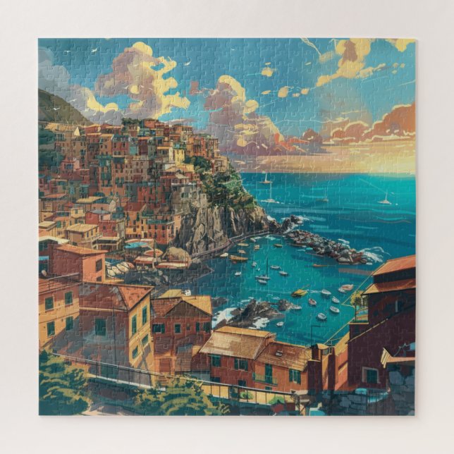 Italien Küstenlinie mit Türmchen und Sunlit Town Puzzle (Vertikal)