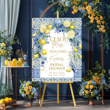Italien Lemon Blue Tiles Brautparty Sign