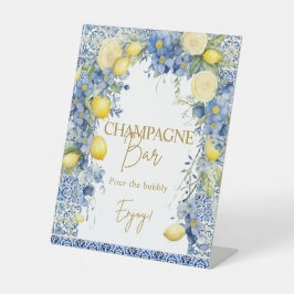 Italien Lemon Blue Tiles Bubbly Champagne Bar Sign Sockelschild