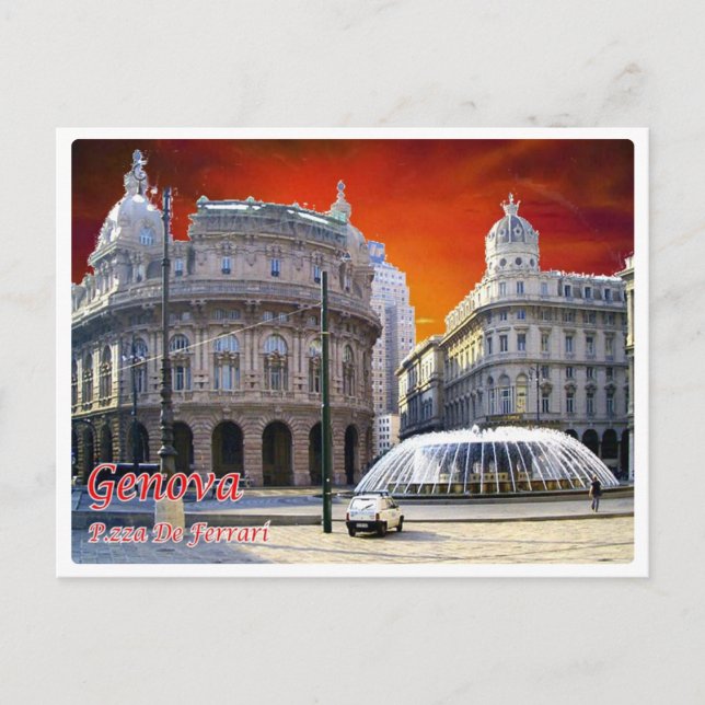 Italien - Ligurien - Genua - Piazza Ferrari - Postkarte (Vorderseite)