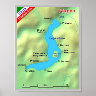Italien - Lombardei - Iseosee - Karte - Poster