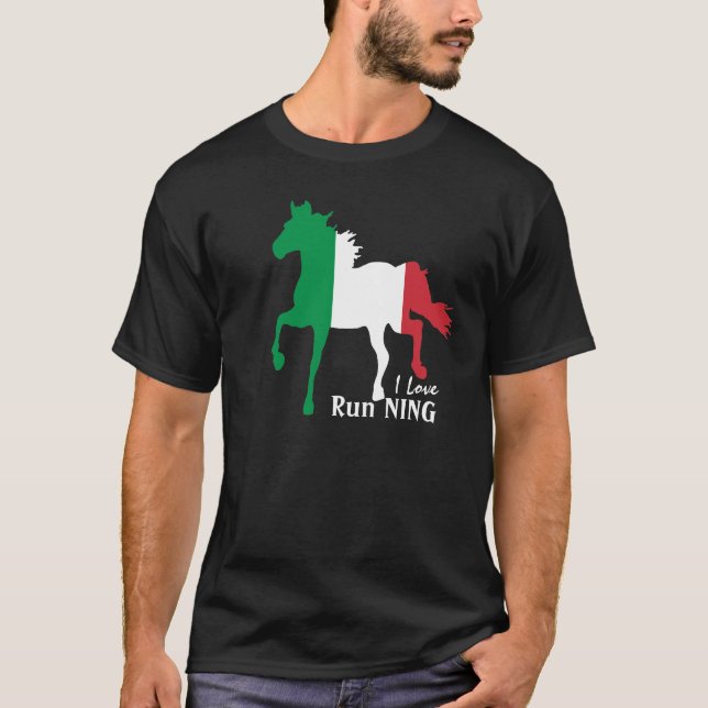 Italien, Pferd, Italienische Flagge & I Liebe lauf T-Shirt (Vorderseite)