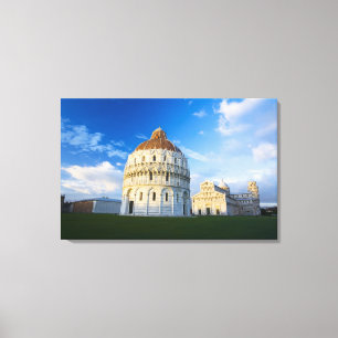 Italien, Pisa, Dom, Schiefer Turmund Feld von Leinwanddruck