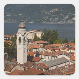 Italien, Provinz Como, Menaggio. Stadtansicht und Quadratischer Aufkleber