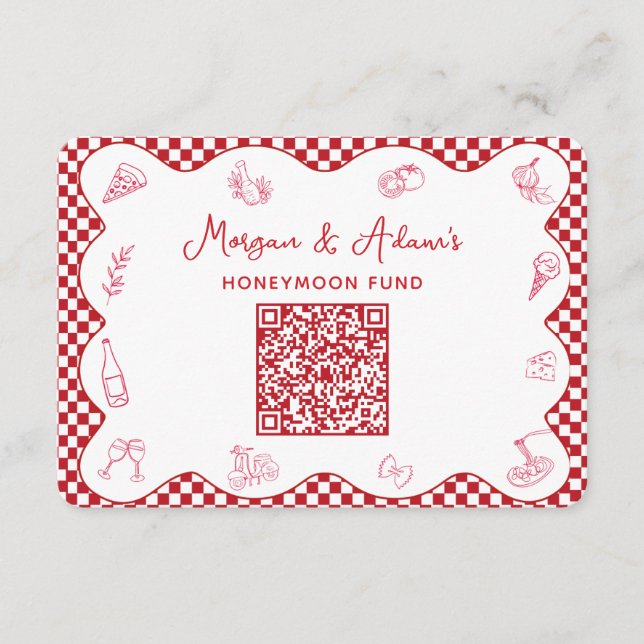 Italien Red Checkered Honeymoon Fund QR Code Cards Begleitkarte (Vorderseite)