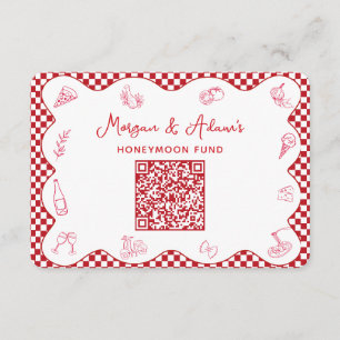 Italien Red Checkered Honeymoon Fund QR Code Cards Begleitkarte