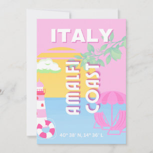 Italien Reisekunst, Amalfi Küste, Preppy, Pink Feiertagskarte