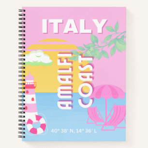 Italien Reisekunst, Amalfi Küste, Preppy, Pink Notizbuch