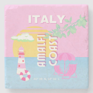 Italien Reisekunst, Amalfi Küste, Preppy, Pink Steinuntersetzer