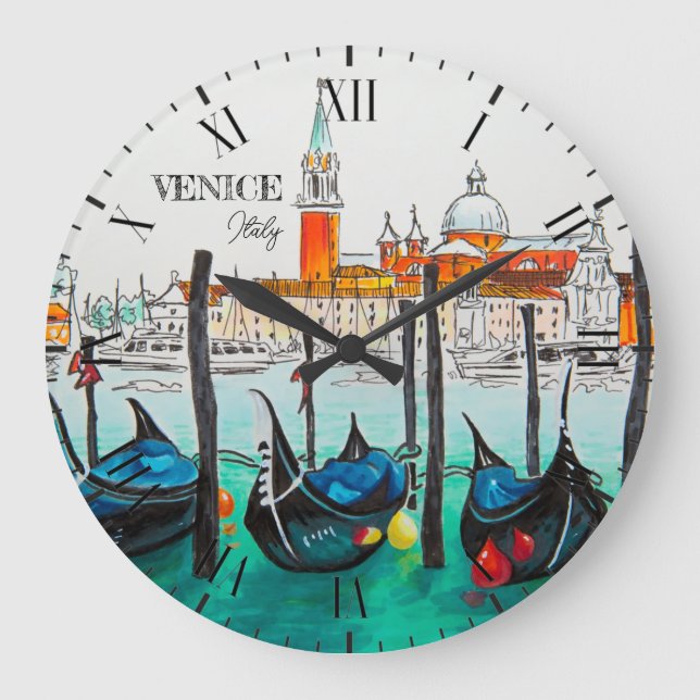 Italien Reisen - VENICE AquarellSouvenir Große Wanduhr (Vorderseite)