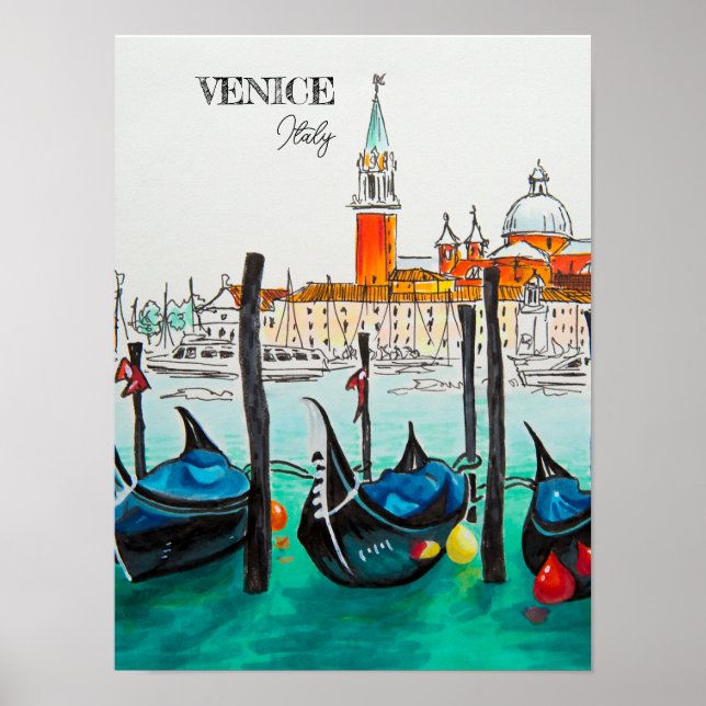 Italien Reisen - VENICE AquarellSouvenir Poster (Vorne)