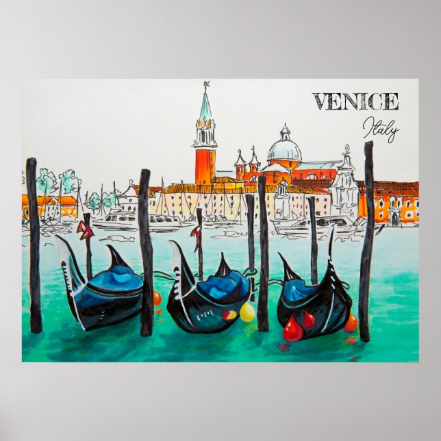 Italien Reisen - VENICE AquarellSouvenir Poster (Vorne)
