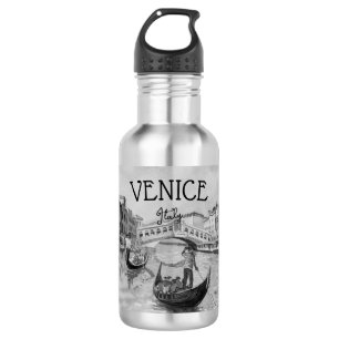 Italien Reisen - VENICE-Souvenir in Schwarz-Weiß Edelstahlflasche