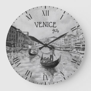Italien Reisen - VENICE-Souvenir in Schwarz-Weiß  Große Wanduhr