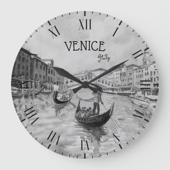 Italien Reisen - VENICE-Souvenir in Schwarz-Weiß  Große Wanduhr (Vorderseite)