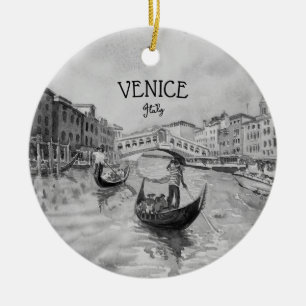 Italien Reisen - VENICE-Souvenir in Schwarz-Weiß Keramik Ornament