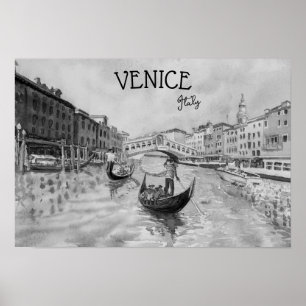 Italien Reisen - VENICE-Souvenir in Schwarz-Weiß Poster