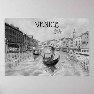 Italien Reisen - VENICE-Souvenir in Schwarz-Weiß Poster