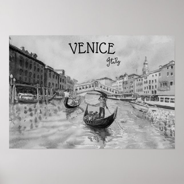 Italien Reisen - VENICE-Souvenir in Schwarz-Weiß Poster (Vorne)