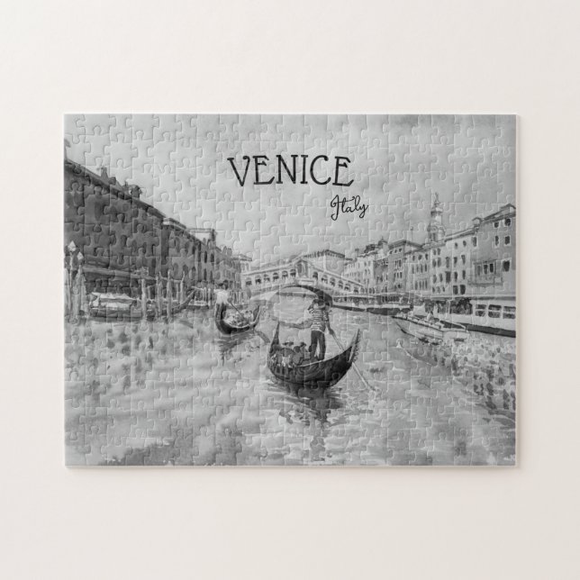 Italien Reisen - VENICE-Souvenir in Schwarz-Weiß Puzzle (Horizontal)