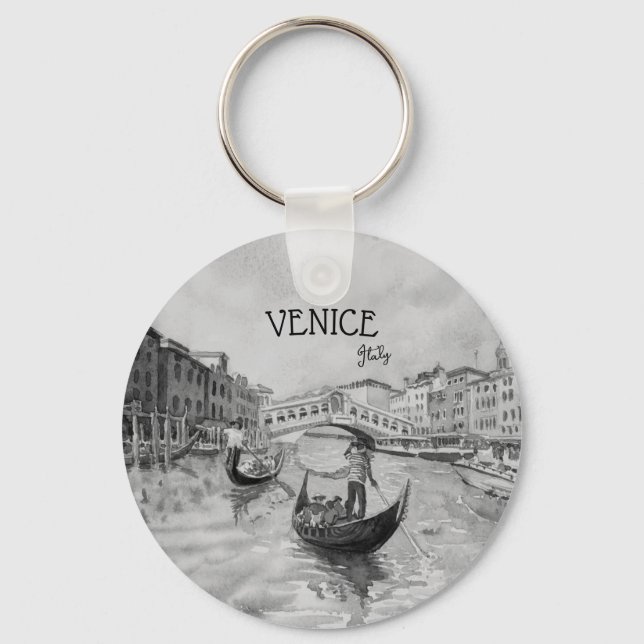 Italien Reisen - VENICE-Souvenir in Schwarz-Weiß Schlüsselanhänger (Vorderseite)