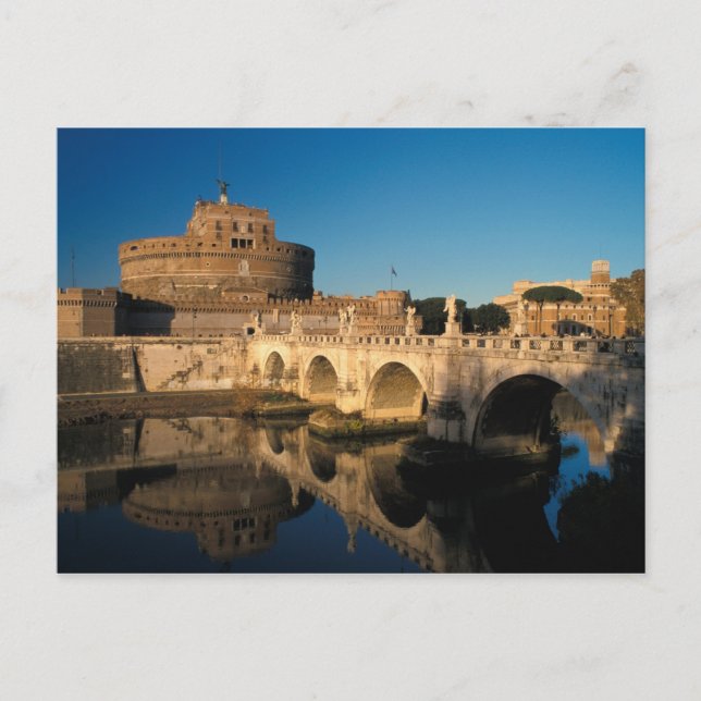 Italien, Rom, Castel Sant'Angelo und Fluss Postkarte (Vorderseite)