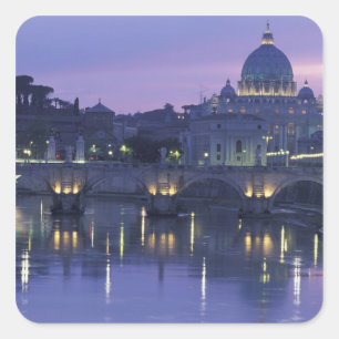 Italien, Rom Petersdom und Ponte Sant Angelo, Quadratischer Aufkleber