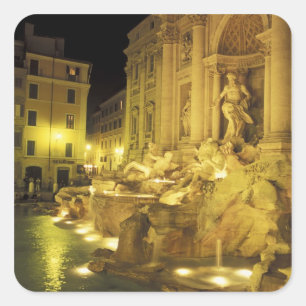 Italien, Rom. Trevi-Brunnen bei Nacht. Quadratischer Aufkleber