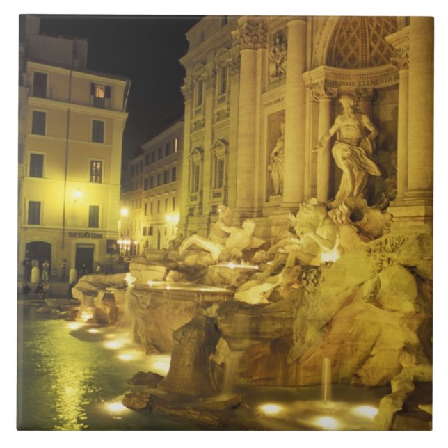 Italien, Rom. Trevi-Brunnen in der Nacht. Fliese (Vorderseite)