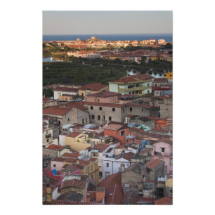 Italien, Sardinien, Bosa. Aussicht auf die Stadt v Fotodruck