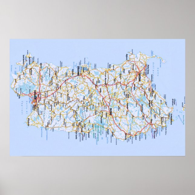 Italien - Sardinien - Karte Sardinien - Poster (Vorne)