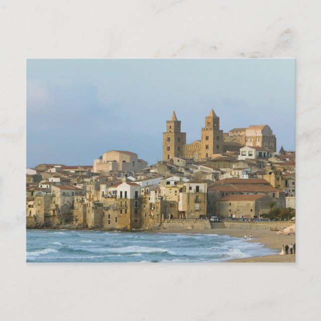 Italien, Sizilien, Cefalu, Aussicht mit Duomo von  Postkarte (Vorderseite)