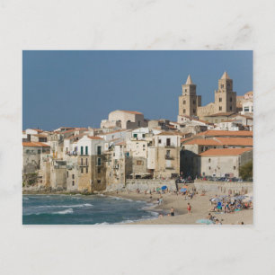 Italien, Sizilien, Cefalù, Stadtansicht mit Dom vo Postkarte