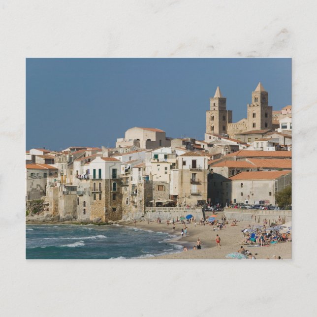 Italien, Sizilien, Cefalu, Stadtansicht mit Duomo  Postkarte (Vorderseite)