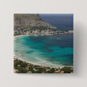 Italien, Sizilien, Mondello, Blick auf den Strand Button