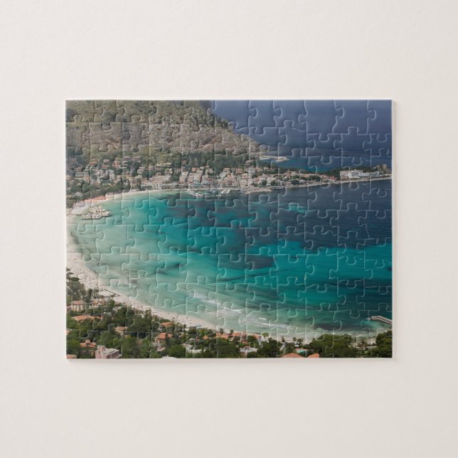 Italien, Sizilien, Mondello, Sicht auf den Strand  Puzzle (Horizontal)