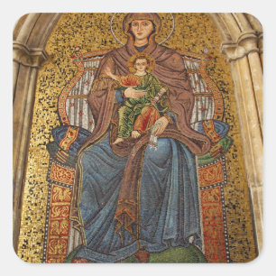 Italien, Sizilien, Taormina. Madonna & Kind Quadratischer Aufkleber