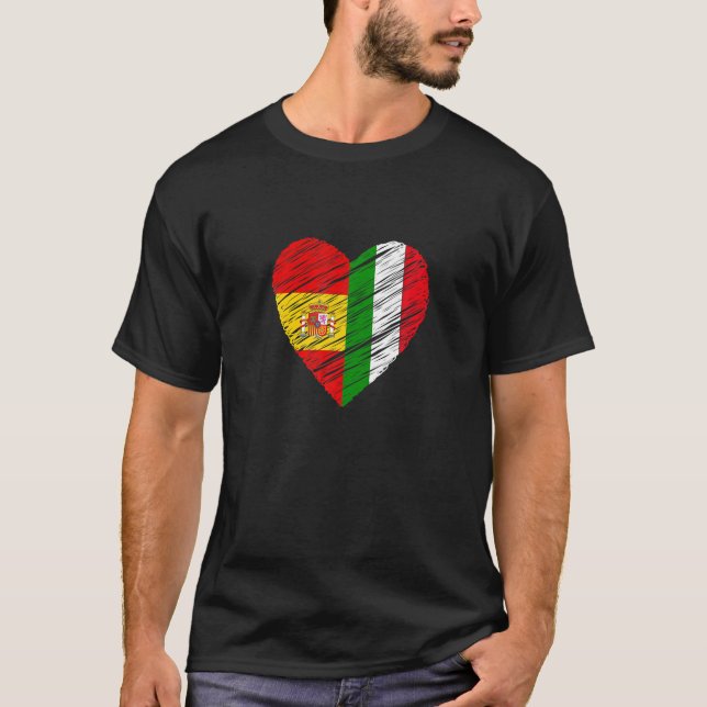 Italien Spanien Herzstück Spanische Flagge Italien T-Shirt (Vorderseite)