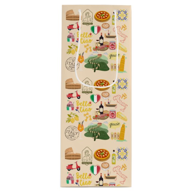 Italien Symbole für Reisende Geschenktüte Für Weinflaschen (Vorderseite)
