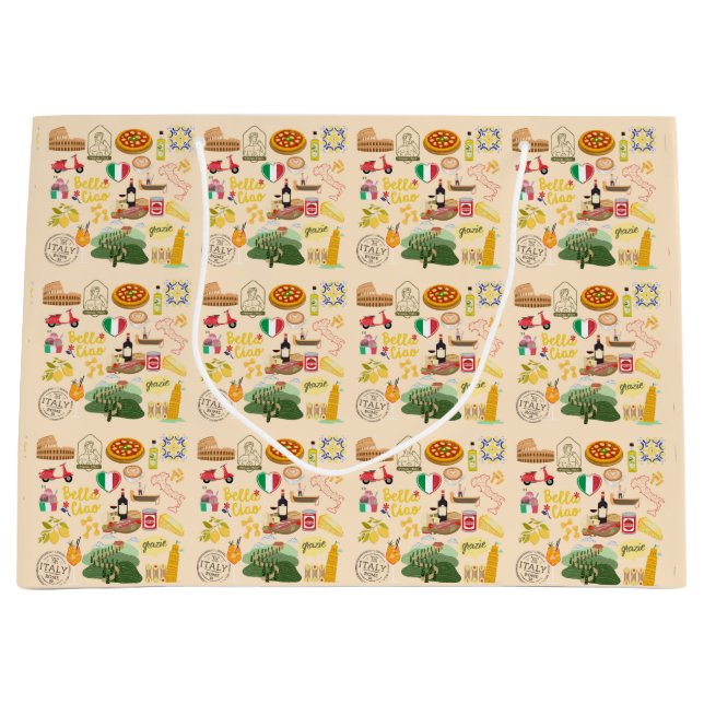 Italien Symbole für Reisende Große Geschenktüte (Vorderseite)