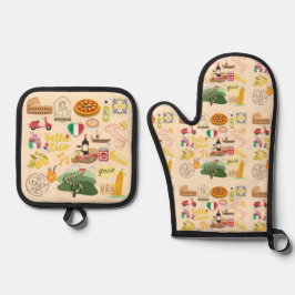 Italien Symbole für Reisende Ofenhandschuh & Topflappen-Set